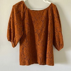 Anthropologie Dolan Left Coast Norah Floral Corduroy Blouse in Camel/Rust Size M